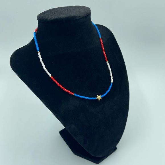 4th of July Seed Bead Necklace with Star Charm - Picture 2 of 6